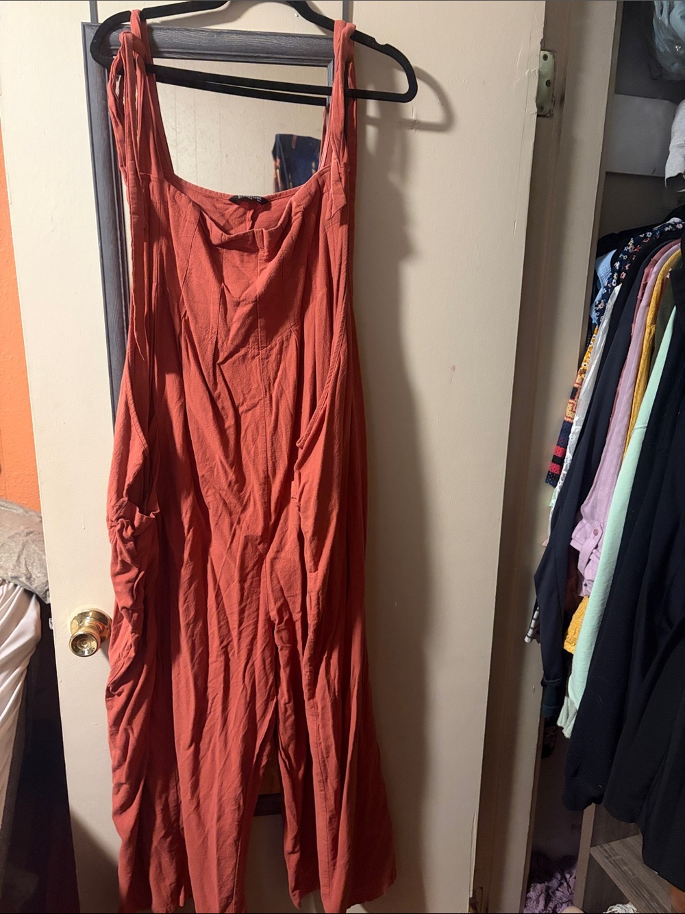BloomChic Rust-Orange Maxi Tie-Strap Jumpsuit